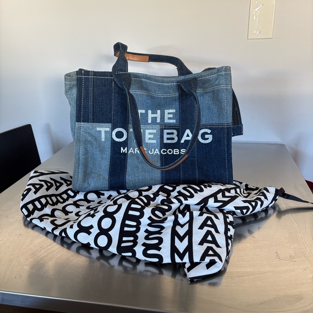 Marc Jacobs Blue Denim Tote with White Lettering